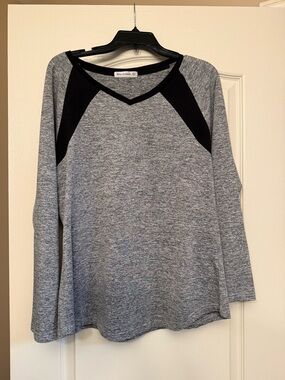 Max Studio Gray Long Sleeve Top with Black Accents